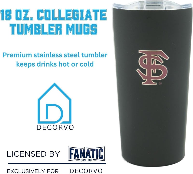 Decorvo Officially Licensed Collegiate Stainless Steel Tumbler - Double Walled Insulated Travel Tumbler with Slide Lid - 18 oz (Florida ST Black) - Image 4